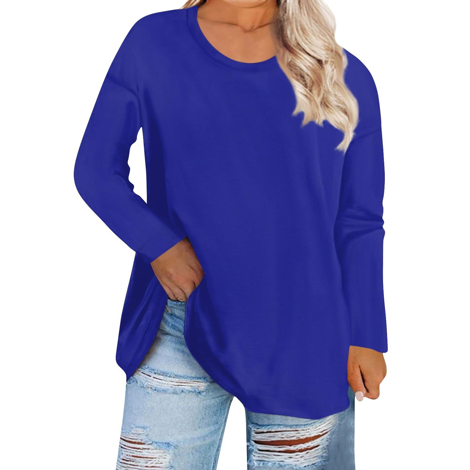 Женская свободная и удобная однотонная футболка с длинным рукавом с большим верхом — фото 3