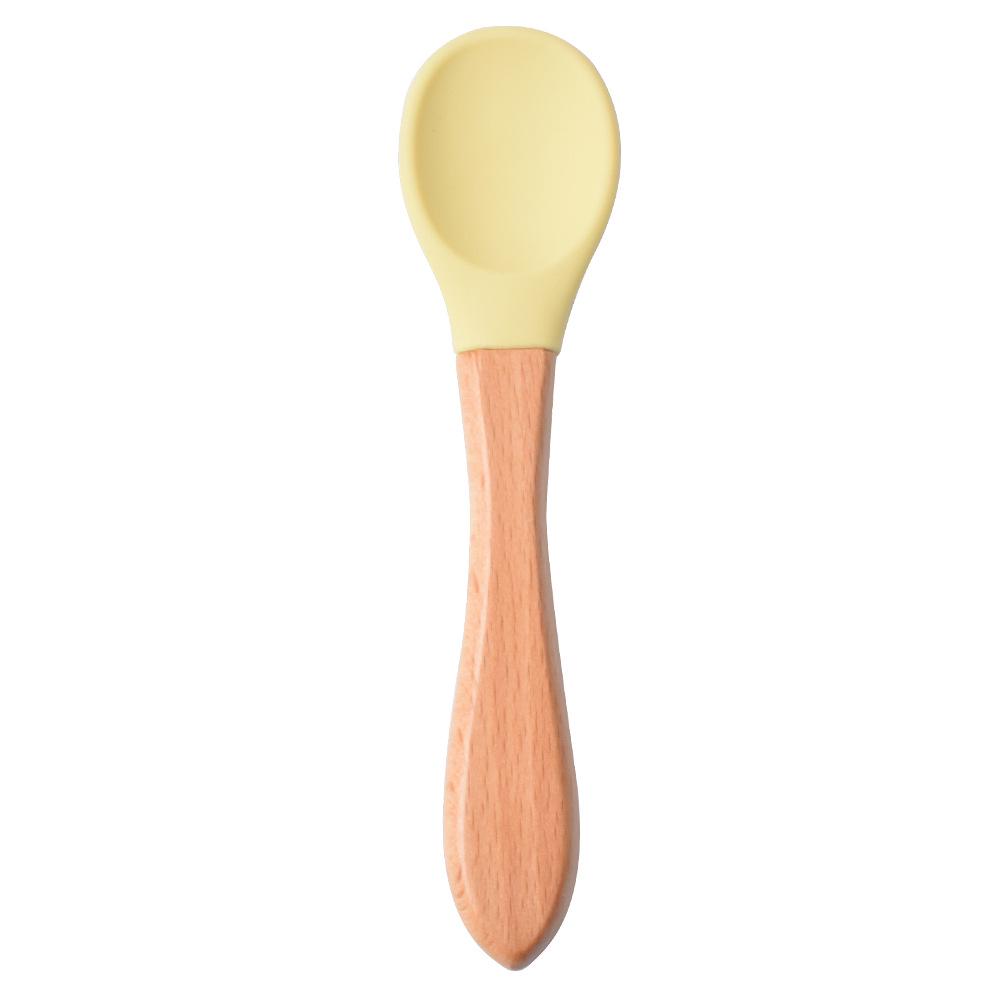 Silicone Baby Bowl & Spoon Set with Wooden Handle and Suction Cup