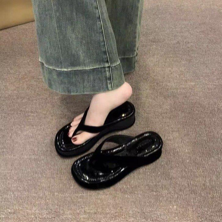 Thick-soled Flip-flops Shoes Women's Shoes Wear 2024 New Summer Fashion Heightening French Small Sandals Sandals