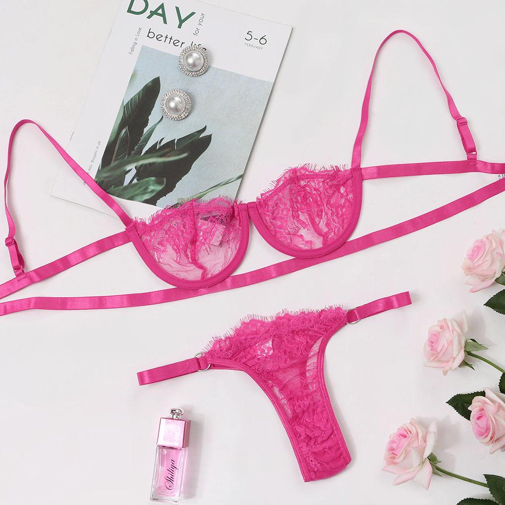 Ladies Sexy Lingerie Set Erotic Lingerie Lace Underwire Bra Set Erotic Exotic Lingerie Fashion Perspective Bra Thong Set