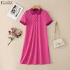 ZANZEA Women Casual Turn Down Collar Summer Short Sleeve Polo Dress