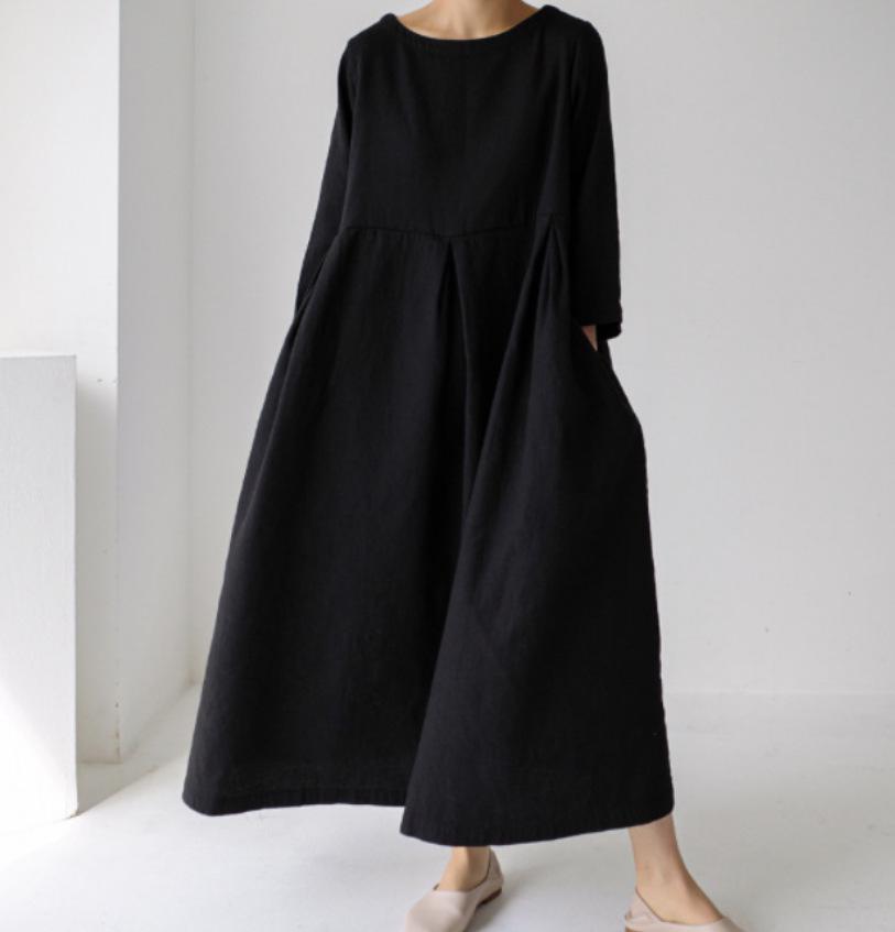 Abito Pullover Lungo in Cotone e Lino Taglie Forti Stile Mori Estate 2025 – Ispirazione College
