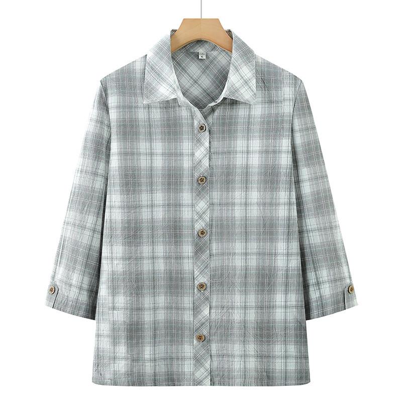 

Grandma s Pure Cotton Plaid Long-Sleeve Shirt for Spring & Autumn XL - fits 90-105 jin