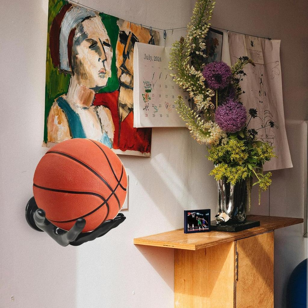 Basketball Holder Wall Mount 2 Piece Set, Men's Room Decoration Game Room Basketball Wall Decor Men's Sport Gifts, Ball Stand Wall Mount, Garage Ballr