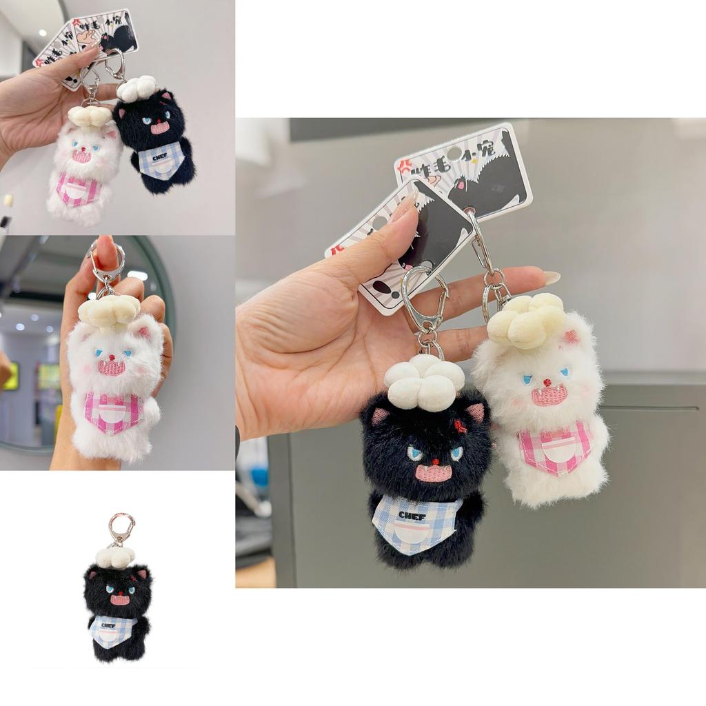 Fluffy Cat Keychain With Chef Costume Plush Toy For Anime Fans