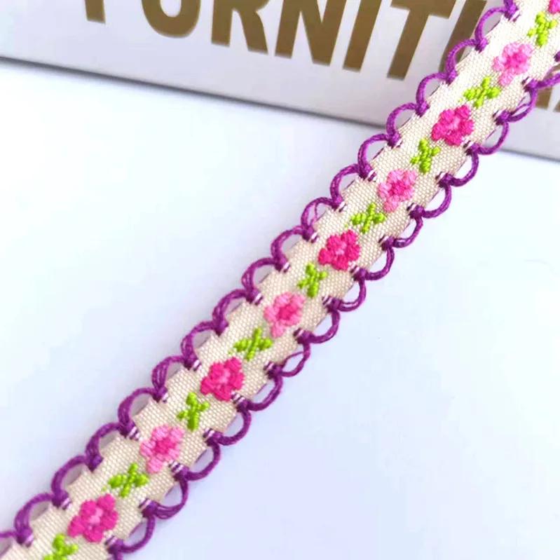 1cm Wide 22yard Ethnic Embroidery Lace Trim Countryside Style Ethnic Woven Ribbon Decoration Small Floral Clothing Accessory