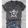Fashion Spring Sea Turtle Painting Blouses Short Sleeved V-Neck T Shirts Casual