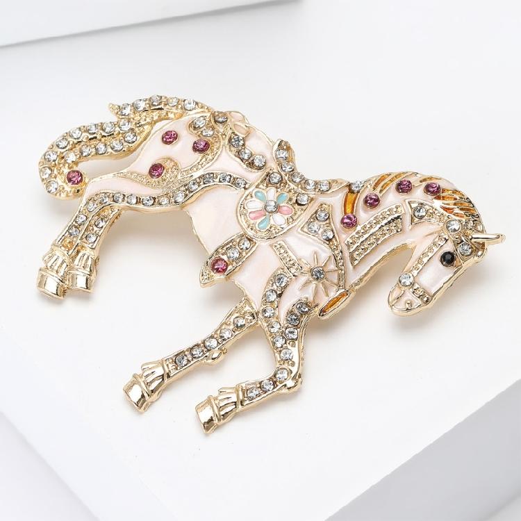 Delicate Cartoon Horse Brooch with Rhinestones Embellishments Enamel Animal Shaped Lapel Pin Accessory