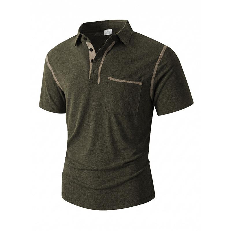 Mens Casual Short Sleeve Solid Color Turn Down Collar Polo Shirt