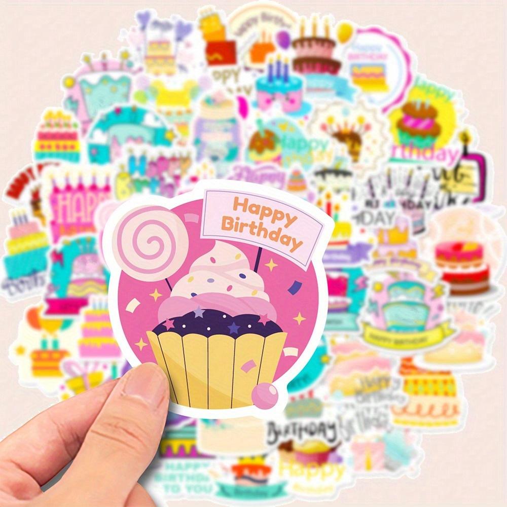 50pcs Cartoon Birthday Cake & Happy Birthday Candle Graffiti Stickers, Personalized Decoration for Guitar, Notebook, Luggage, Laptop, Motorcycle