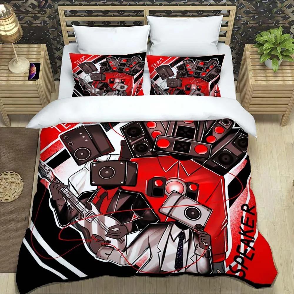 Cartoon print duvet cover with pillowcase, Skibidi Toilet duvet cover set home bedroom bedding set adult bedroom boy duvet cover