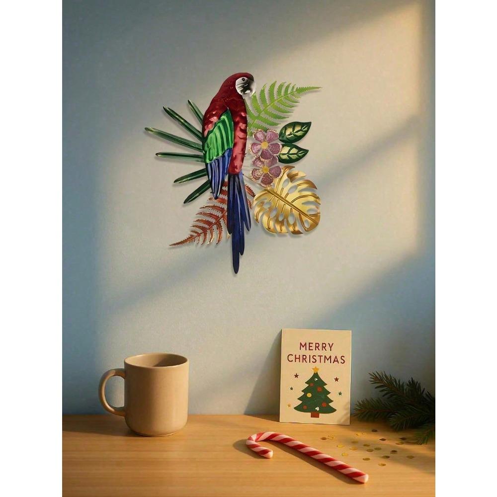 Vintage Metal Parrot Wall Art, Tropical Floral Colorful Bird Decor, Bohemian Kitchen Sign, Farmhouse Coffee Shop Hanging, Unique Gift for Women