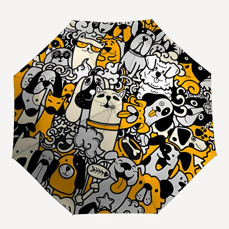 

1pc Doodle Dogs Automatic Folding Umbrella Portable Collapsible Umbrella for All Seasons, 8-Rib Durable Construction017