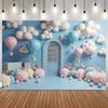 Cute Doll Bear Theme Backdrop Blue Sky Soft Cloud Hot Air Balloon Newborn Baby Shower Birthday Party Decor Photo Background18