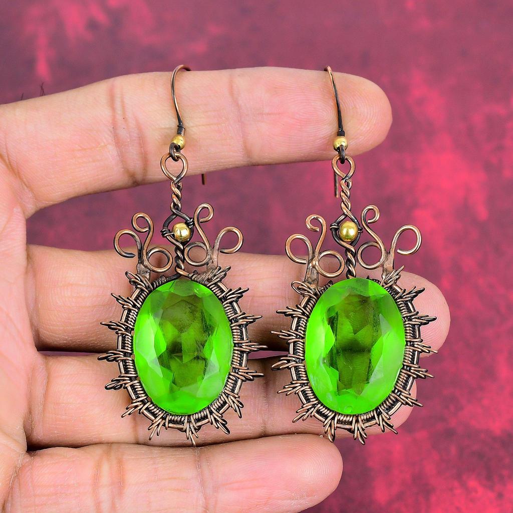Faceted peridot earrings copper wire wrapped gemstone jewelry handmade earring copper jewelry dangle earring gifts for her wire wrap jewelry
