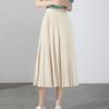 Qooth Women 11 Colors Elastic Waist Pleated Skirt Elegant Vintage Long Solid Color A-line Skirt For Autumn QT2220