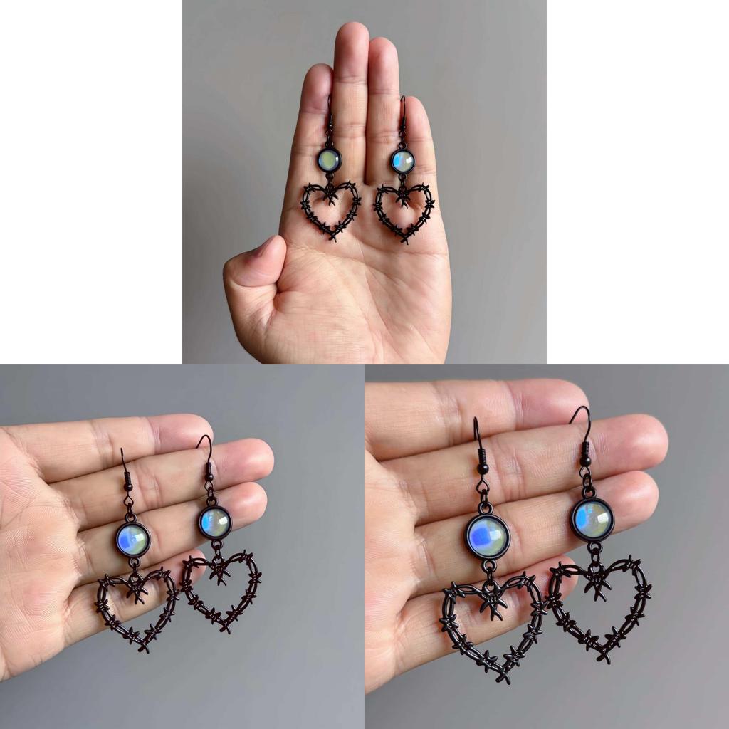 Gothic Black Heart Thorn Blue Crystal Earrings For Women With Style Fashion Jewelry