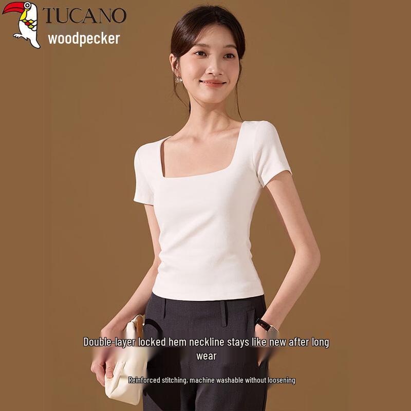 Woodpecker Damen Square Neck Slim-Fit Kurzarm-T-Shirt