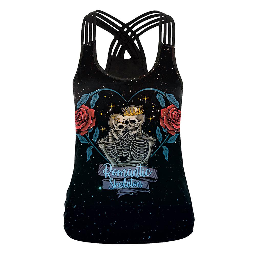 Halloween Night Street Show Horror Skull Print Ladies Sling Vest