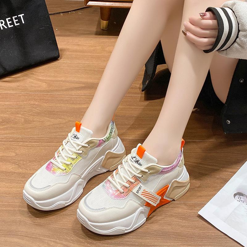 Sneakers Women's  Spring and Summer Daddy Shoes Female Students Muffin Bottom Color Casual Thick-soled Shoes Trend