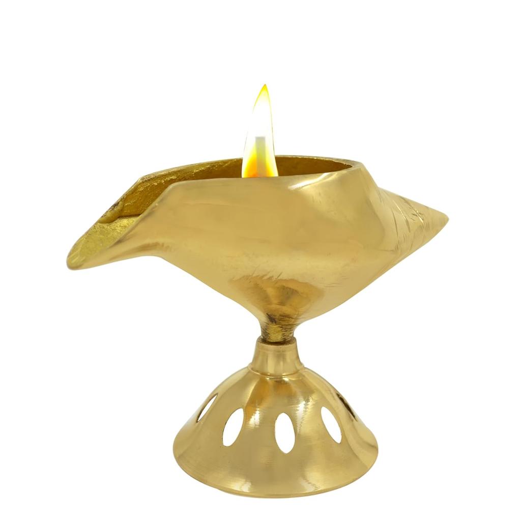 Pure Brass Akhand Diya, Shankh Shape Brass Diya Deepak, Villakku for Diwali Lakshami Poojan, Daily Worship Diwali Gifts