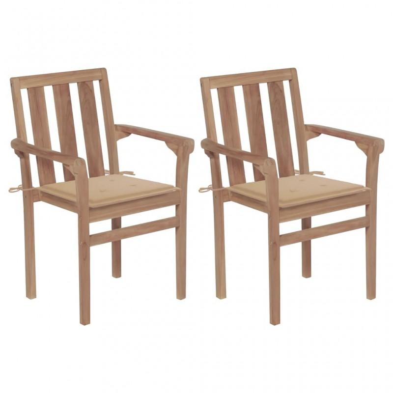 Day and Night - Day and Night Garden Chairs 2 Units with Beige Teak Wood Cushions