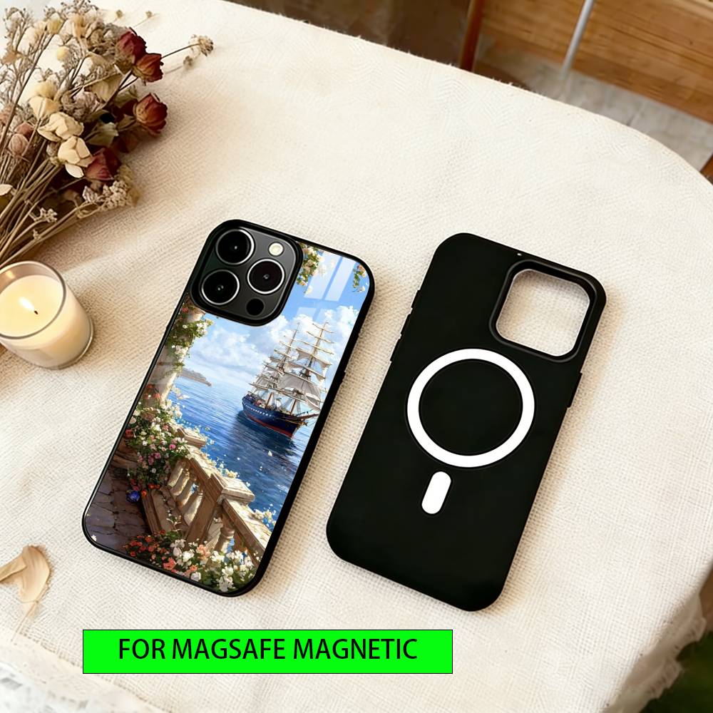 

Sailing ship Phone Case For iPhone17,16,15,14,13,12,11 Plus,Pro Magnetic For Magsafe Wireless Charging iPhone17Air