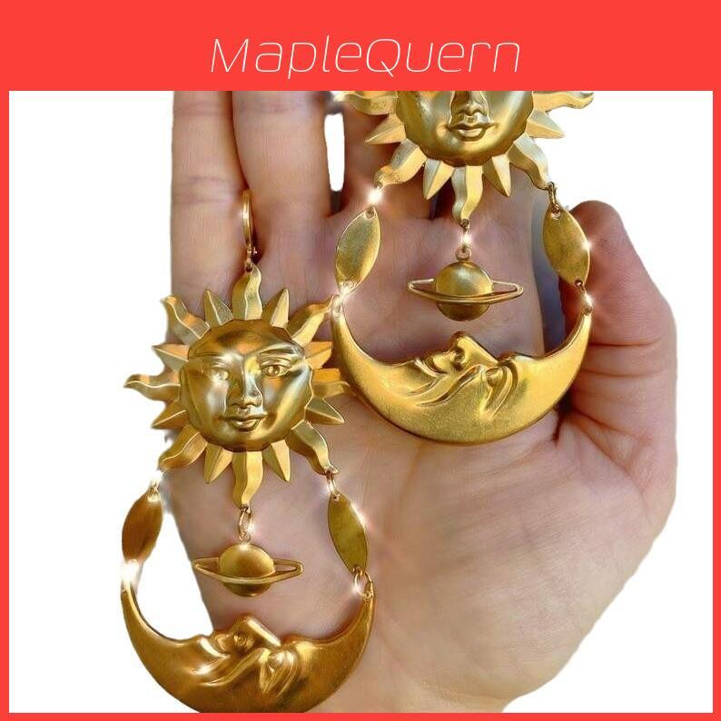 Alloy Sun Moon Earrings With Floral Design For Women In Autumn