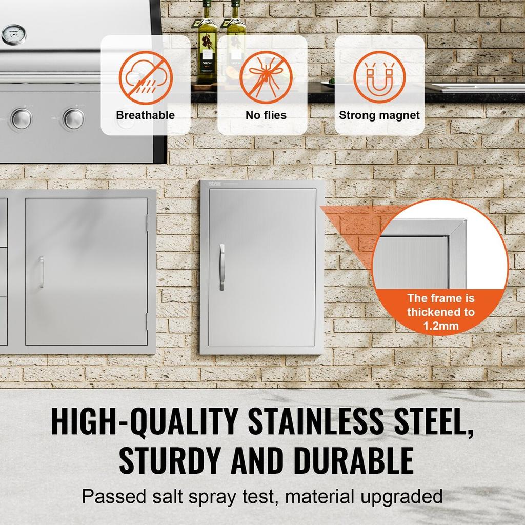 BBQ Access Door, 457x610 Mm Single Outdoor Kitchen Door, Stainless Steel Flush Mount Door, Wall Vertical Door with Handle, for BBQ Island, Grilling