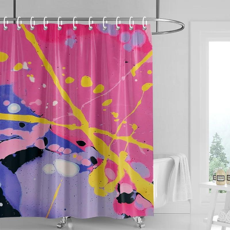Abstract Ocean Wave Shower Curtain - Turquoise & Purple Brushstrokes, Waterproof With Grommets, Coastal Bathroom Decor