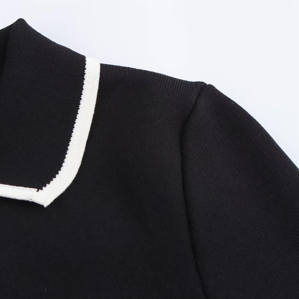 2025 Frühling Damen Colorblock-Besatz Umlegekragen Langarm Slim Strick-Cardigan