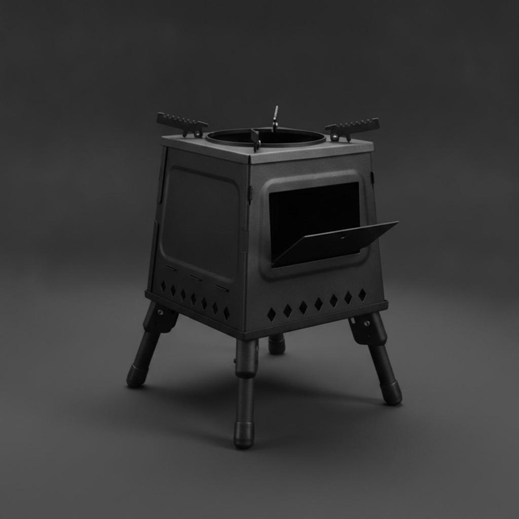Outdoor Wood-burning Stove with Folding Legs and Carry Bag for Hiking