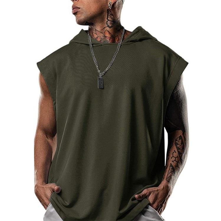 Men's Sleeveless Hooded Sports Vest - Casual European & American Style, Plus Size, Loose Fit