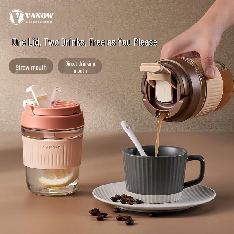Vanow Portable Borosilicate Glass Cup with Straw and Lid
