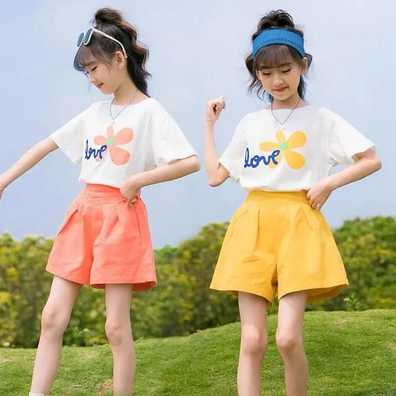 Summer Girls' Set, Children's Short Sleeved Shorts, Mid Size Children's Sports Two-piece Set, Girls' Fashion