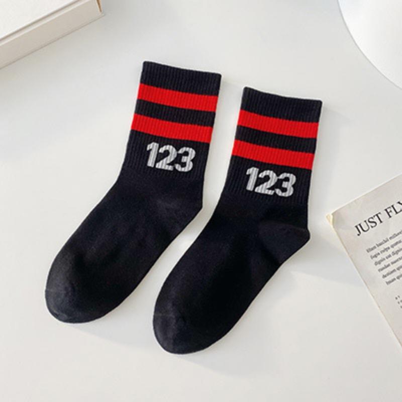 

Ladies Spring and Autumn Two Bar Stripe Cross Tube Cotton Socks 1 pair чёрный/красный