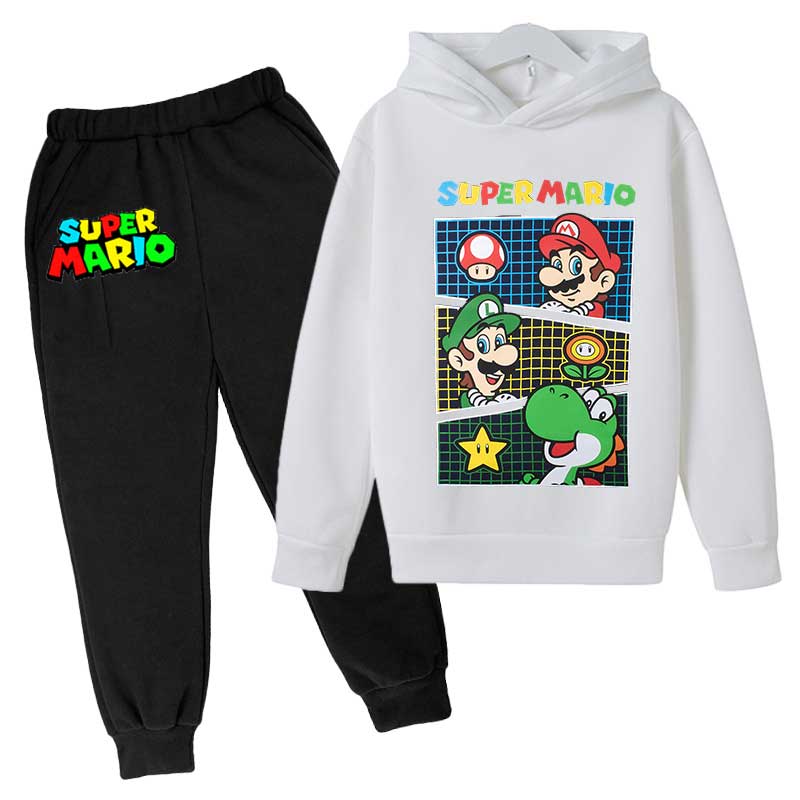 2026 Autumn Hot Game Mario Cartoon Printed Children Clothes Boy Autumn Hoodie Set Fashion Pullover Tops Pant Suit