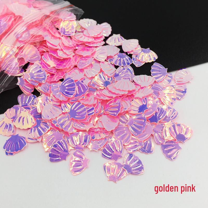 Golden Scallop Shell Nail Art Glitter - 7mm Resin Slime Decor Beads, 10g Bag