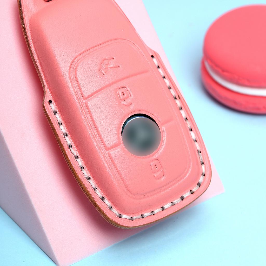 Suitable for Mercedes-Benz key cover hot pressing molding, purely handmade leather 3D Macaron women's car key cover