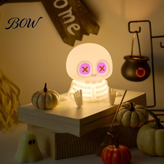 Kids Night Light Halloween Skeleton Light, Silicone Touch LED Bedside Lamp for Kids, 8 Color RGB Dimmable Warm Desk Decor Bedroom