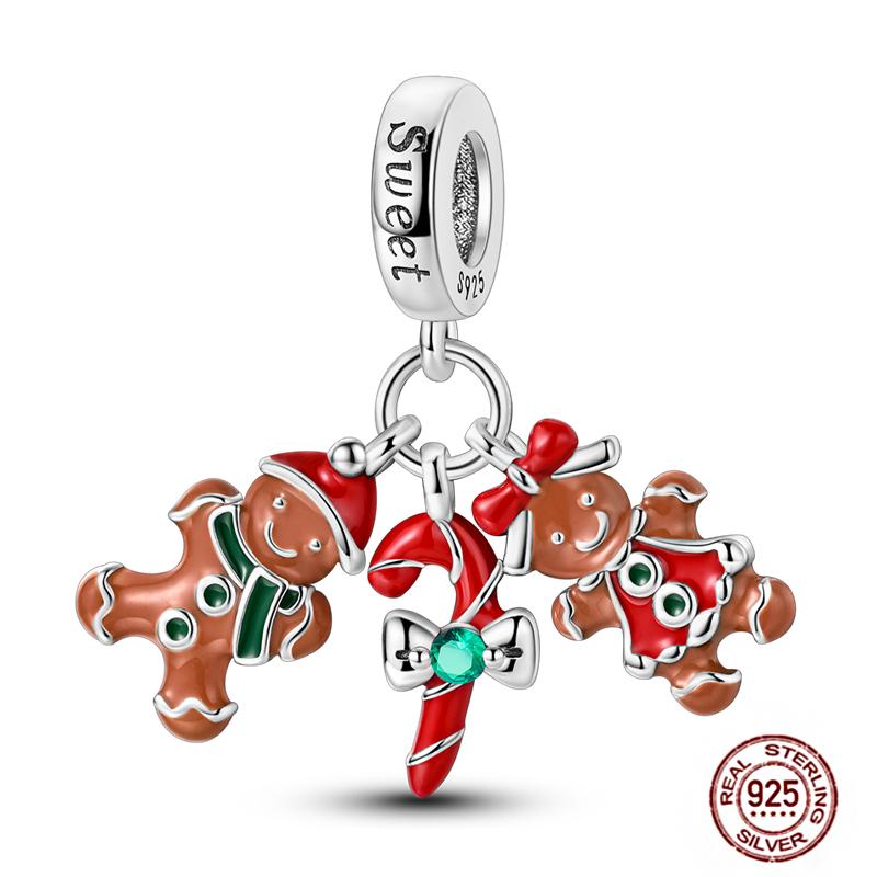 Christmas Charms Copper Fit Pendant Original Bracelets Santa Claus Snowflake Tree Gingerbread Man Beads Diy Jewelry
