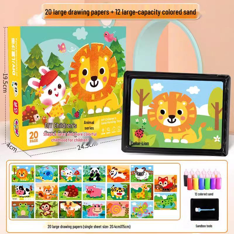 Children s DIY Sand Painting Art Kit - Scratch and Color Educational Craft Set for Boys and Girls