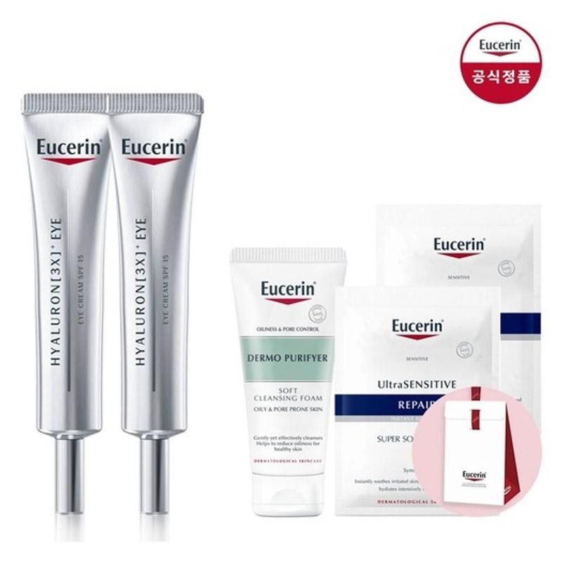 Eucerin Hyaluronic 3X Eye Cream 2 x Dermato Clean Refreshing Cleansing Gel 200ml