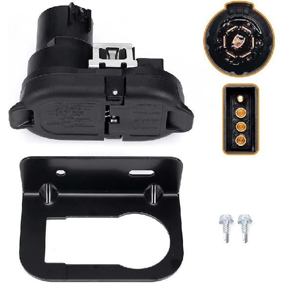 4/7 Pin Trailer Wiring Harness Connector With Mounting Bracket, 7 Way Blade And 4 Way Flat Towing Adapter Plug Compatible With Ford, GMC, Dodge Ram,