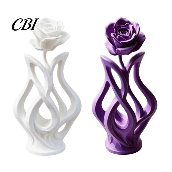 One-piece 3D Printed Vase Rose Sculpture, Hollow Floral Art Figurine with Matte Finish, Delicate Curved Petals Ornament Minimalist Desk Decor