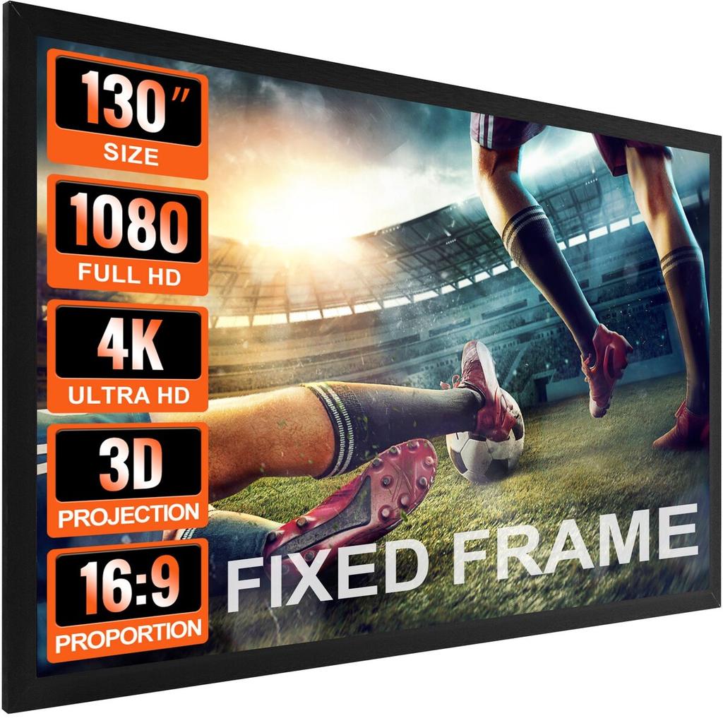 130Inch Projection Screen 16:9 4K HDTV Movie Screen Fixed Frame 3D Projector Screen for 4K HDTV Movie Theater Outdoor Use(130inch)