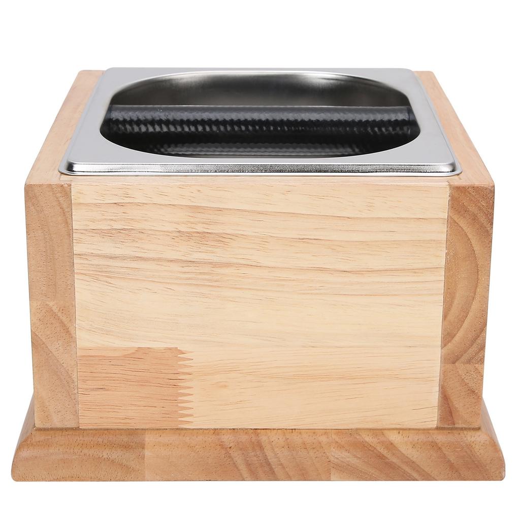Knock Box Stainless Steel Coffee Grounds Container Waste Bin with Wood Base Coffee AccessoryL