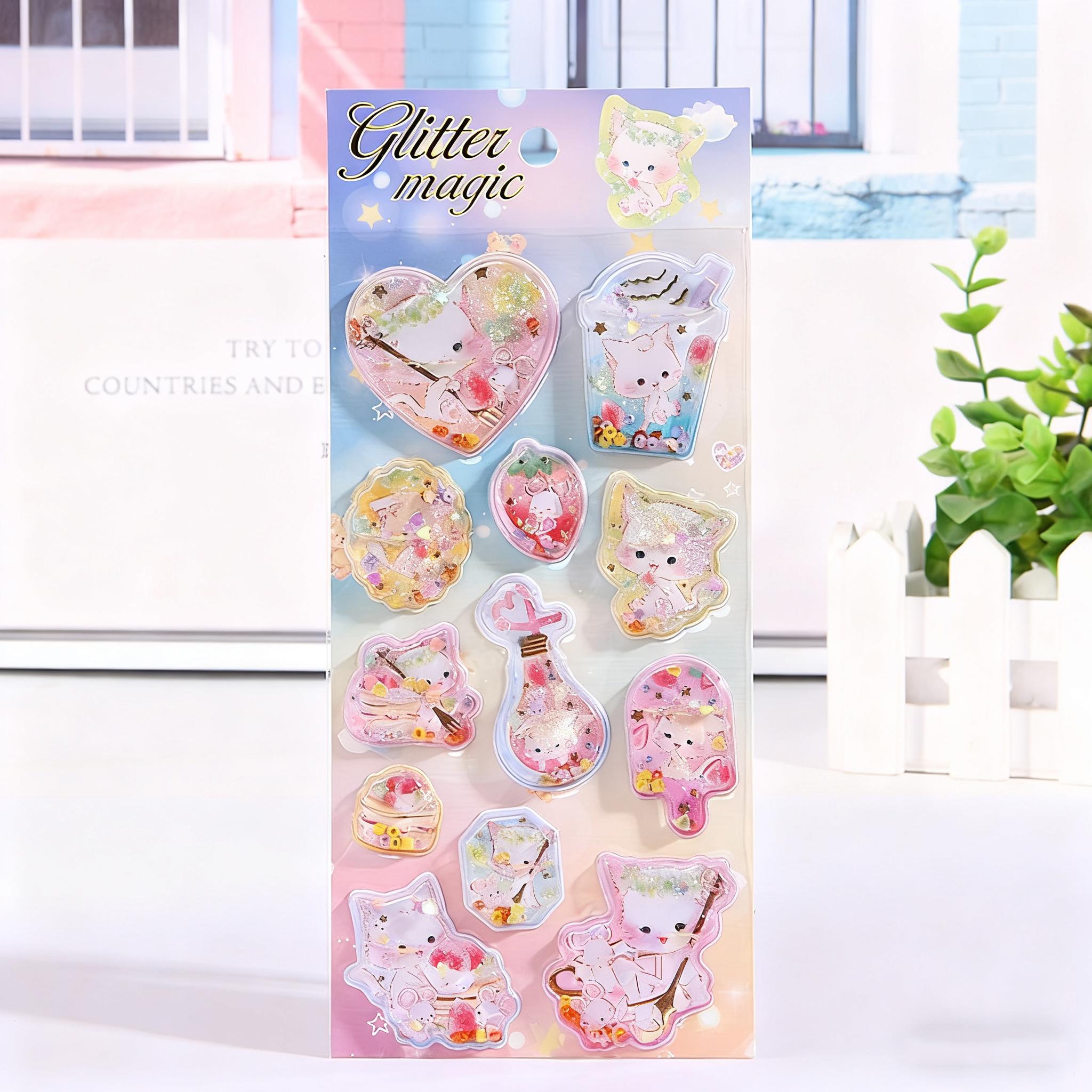 Mr. Paper 6-Style Cartoon 3D Shaker Stickers - Liquid-Filled Decals, Cute Journal Decor, Kindergarten Reward Stickers DIY Cups