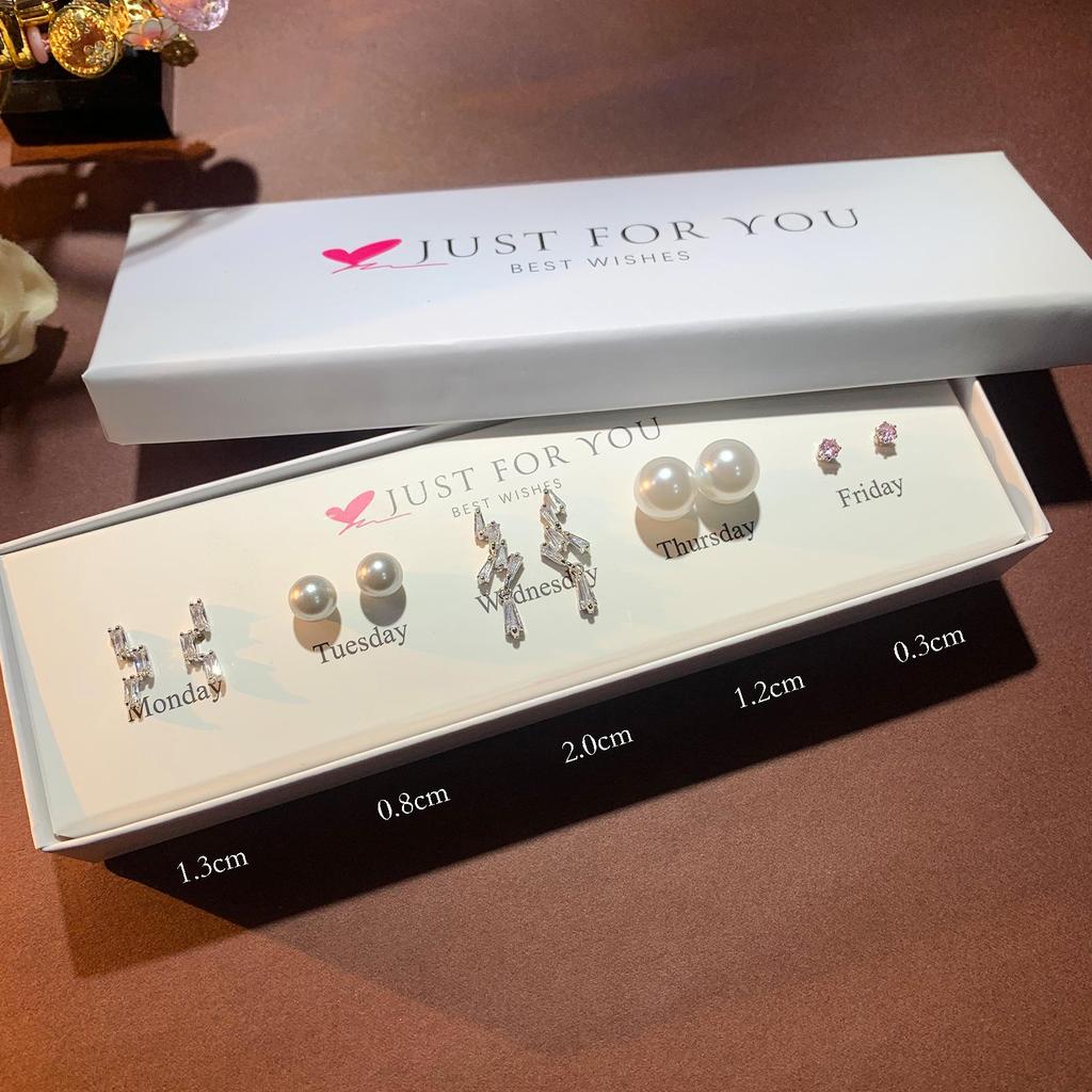 Zirkon Blume & Perle Herz Ohrstecker Set für Damen