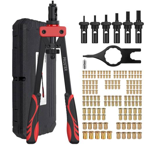 

Proster Hand Riveter Set, Two-Handed, Compatible with M3, M4, M5, M6, M8, M10, etc., Includes 150 Rivet Nuts (Red)